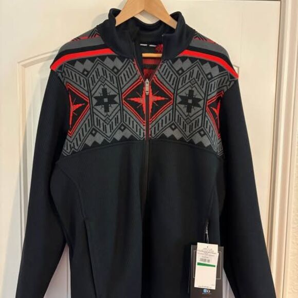 New Spyder Men’s Large Nordic Core Sweater - Black/Red - Picture 1 of 3